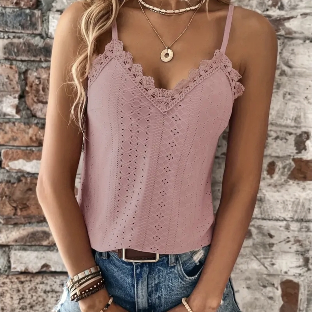 Eyelet contrast cami top